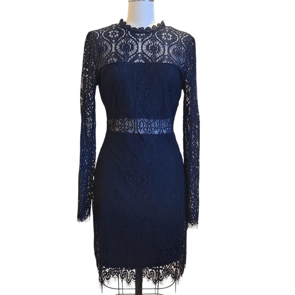Lulus Black‎ Floral Lace Long Sleeve Cocktail Mini Dress Small LBD party witchy